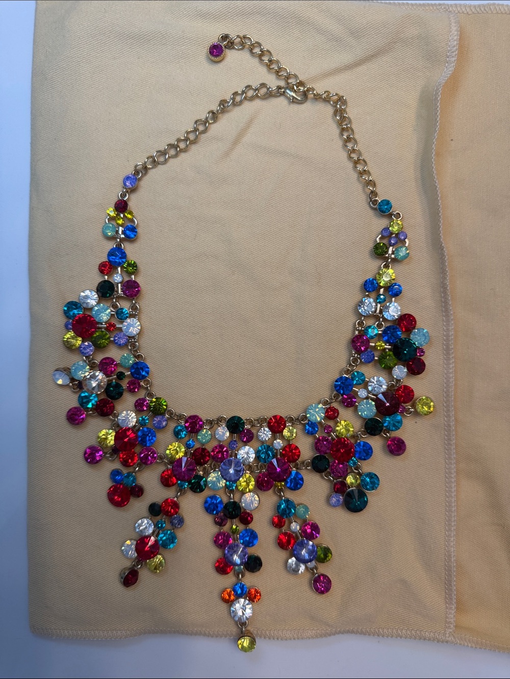 Gold-Tone Multicolor Crystal Bib Necklace